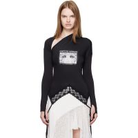 Pushbutton Black Asymmetry Neck Jersey T-shirt 252252F110024