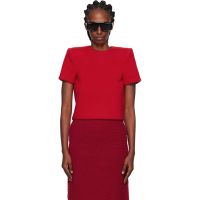 Pushbutton Red Curvy Shoulder Knitted T-shirt 252252F110027