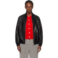 Nour Hammour Black Marly Long Leather Bomber Jacket 252306F064000