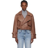 Nour Hammour Tan Hatti Cropped Leather Jacket 252306F064011