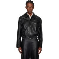 Nour Hammour Black Clint Cropped Leather Bomber Jacket 252306F064024