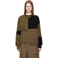 Andersson Bell Black & Brown Patchwork Asymmetric Crewneck Sweater 252375F096001