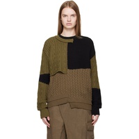 Andersson Bell Black & Brown Patchwork Asymmetric Crewneck Sweater 252375F096001