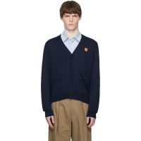Maison Kitsune Navy Bold Fox Head Patch Cardigan 252389M200005