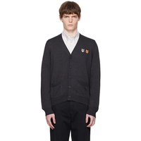 Maison Kitsune Gray Double Bold Fox Head Patch Regular Cardigan 252389M200007