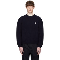 Maison Kitsune Navy Fox Head Lambswool Comfort Sweater 252389M201003
