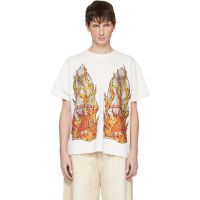 Who Decides War White Rhinestone Flame Glass T-shirt 252389M213058