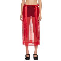 Simone Rocha Red Sheer Bow Ribbon Pencil Midi Skirt 252405F092013