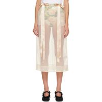 Simone Rocha Beige Sheer Bow Ribbon Pencil Midi Skirt 252405F092014