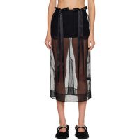 Simone Rocha Black Sheer Bow Ribbon Pencil Midi Skirt 252405F092016