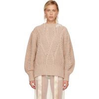 Simone Rocha Pink Embellished Puff Sleeve Chunky Knit Sweater 252405F096000