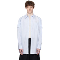 Simone Rocha White & Blue Ruffle Shoulder Patch Tunic Shirt 252405M192020