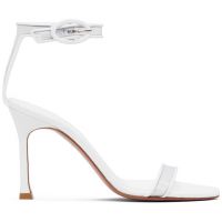 Amina Muaddi White Kim Glass Heeled Sandals 252415F125016