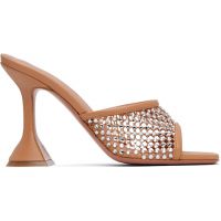Amina Muaddi Tan Lupita Crystal Net Slipper Heeled Sandals 252415F125024
