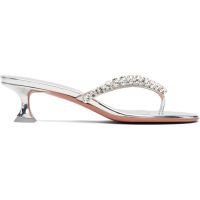 Amina Muaddi Silver Gigi Thong Heeled Sandals 252415F125033
