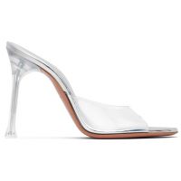 Amina Muaddi SSENSE Exclusive Transparent Alexa Glass 105 Heeled Sandals 252415F125049
