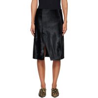 Loulou de Saison Black Myra Asymmetrical Pony-Effect Leather Midi Skirt 252473F092002