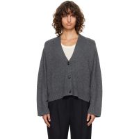Loulou de Saison Gray Kaia LDS Ribbed Neckline Cardigan 252473F095006