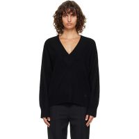 Loulou de Saison Black Sage LDS V Neck Cashmere Sweater 252473F100000