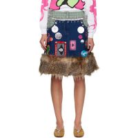 Chopova Lowena Navy & Beige Kram Knee Denim Miniskirt 252529F090007