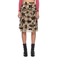 Chopova Lowena Brown & White Sonicscape Mesh Knee Midi Skirt 252529F092001