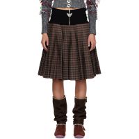 Chopova Lowena Brown Fret Black Knitted Pleated Knee Midi Skirt 252529F092006