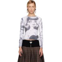 Chopova Lowena White & Gray Newsprint Fitted Jersey T-shirt 252529F110007