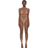 Poster Girl Beige Leaves Fishnet Capri Jumpsuit 252770F070007