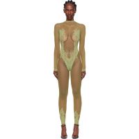 Poster Girl Green Leaves Fishnet Capri Jumpsuit 252770F070008