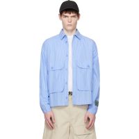 Reese Cooper Blue Cotton Chambray Cargo Button Down Shirt 261115M192001