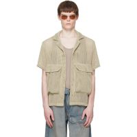Reese Cooper Khaki Crochet Knit Short Sleeve Cargo Shirt 261115M192003