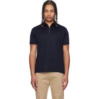 Paul Smith Navy Cotton Signature Stripe Trim Zip Polo Shirt 261260M212007