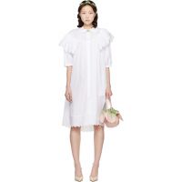 Simone Rocha White Puff Sleeve Ruffle Frill Trim Shirt Midi Dress 261405F054011