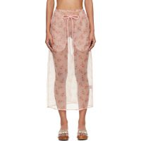 Simone Rocha Pink Sheer Frayed Column Pencil Midi Skirt 261405F092003