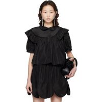 Simone Rocha Black Cropped Puff Sleeve Ruffle Frill Shirt 261405F109004
