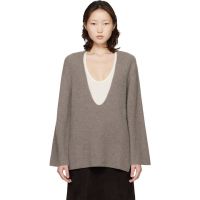 Loulou de Saison Gray Gabe U Neck Ribbed Cashmere Sweater 261473F100002