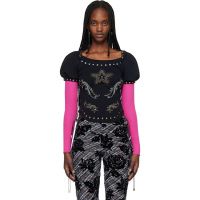 Chopova Lowena Black & Pink Janine Jersey Top 261529F110009