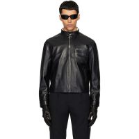 Ernest W. Baker Black Snake Trim Leather Jacket 261600M181003