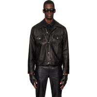 Ernest W. Baker Black Diamond Spread Collar Leather Jacket 261600M181006