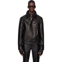 Ernest W. Baker Black Leather Bomber Jacket 261600M181007