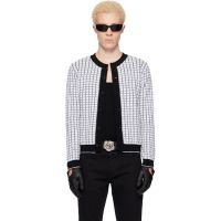 Ernest W. Baker White & Black Check Boucle Cardigan 261600M200003