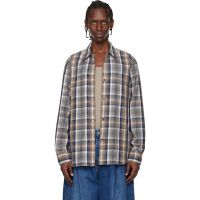 Studio Nicholson Navy & Beige Aaron Levine Edition View Check Shirt 261608M192001