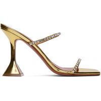Amina Muaddi Gold Gilda Slipper Heeled Sandals 241415F125024