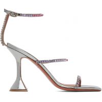 Amina Muaddi Silver Gilda Heeled Sandals 241415F125029