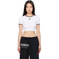 Marine Serre White Moon Logo Jersey Cropped T-shirt 251020F110047