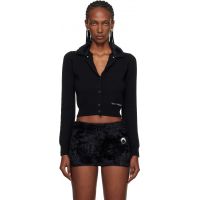 Marine Serre Black Merino Wool Knit Cropped Cardigan 252020F095004