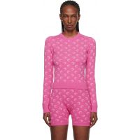 Marine Serre Pink Moon Jacquard Knit Fitted Crewneck Sweater 252020F096005