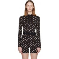 Marine Serre Black Recycled Moon Jersey Second Skin Highneck Top 252020F099002