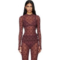 Marine Serre Burgundy Moonogram Mesh Flock T-shirt 252020F110045