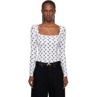 Marine Serre White Moon Printed Jersey LS Squareneck T-shirt 252020F110054